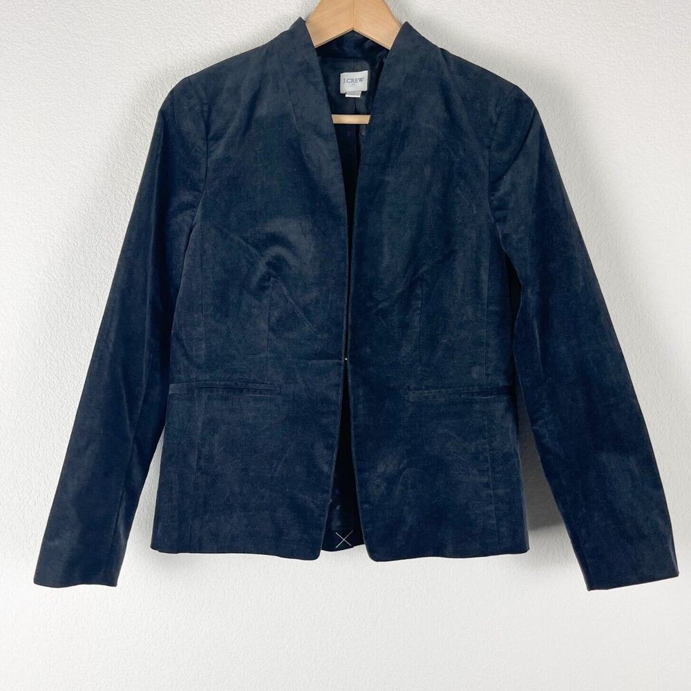 J Crew Velvet Broadway Blazer Womens 6 Black Collarless Career Preppy Minimal